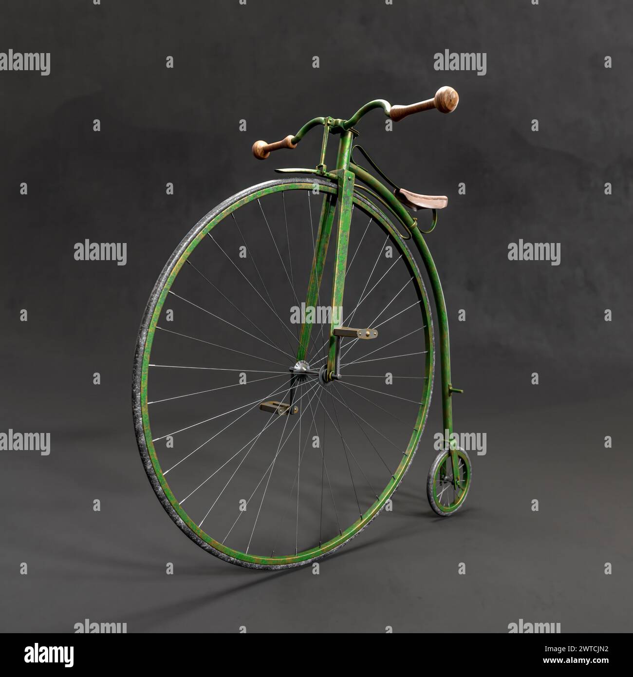 Rendu 3D de vélo rétro Penny-farthing sur fond noir Banque D'Images