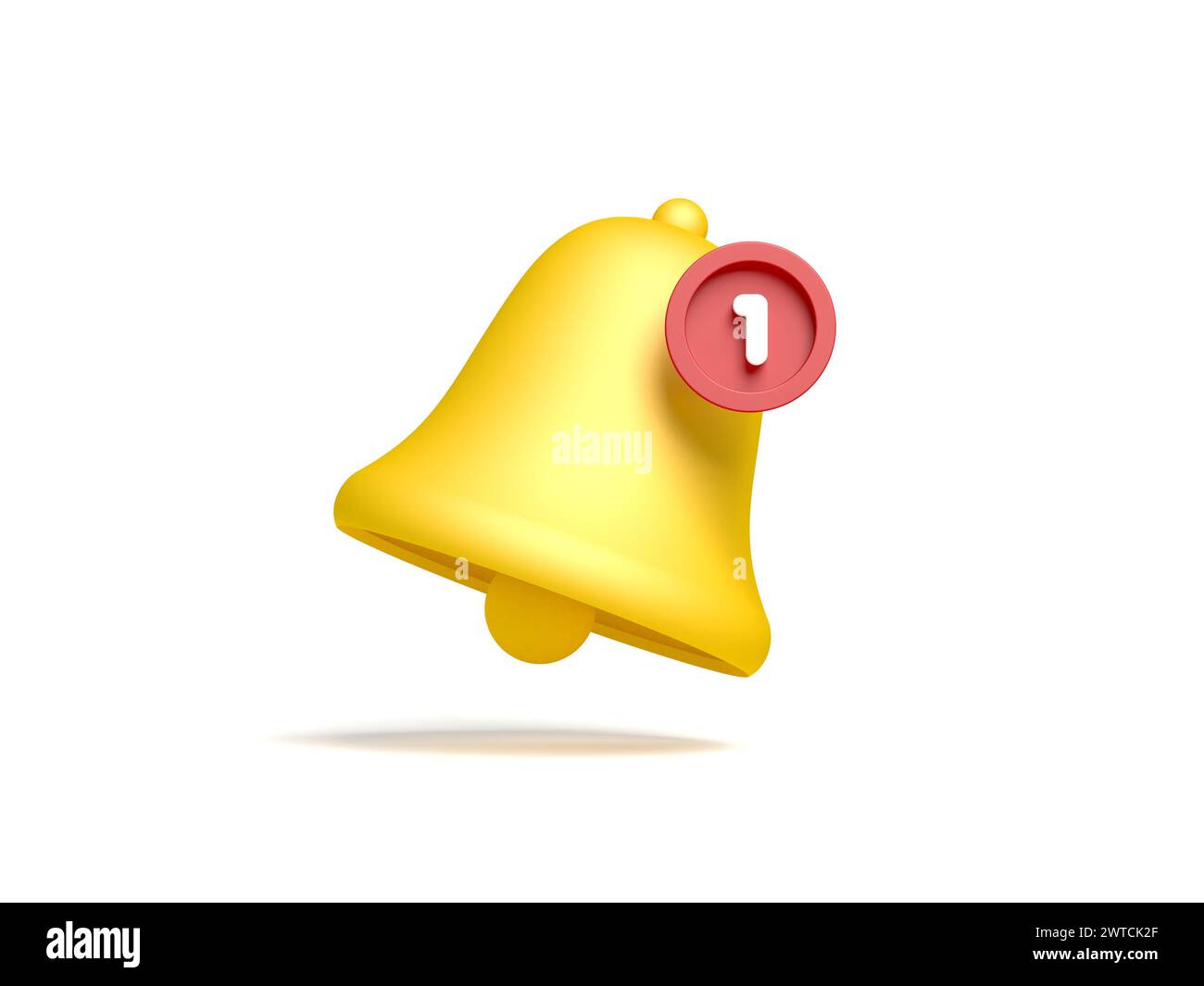 Cloche de notification jaune isolée sur fond blanc. 3d illustration Banque D'Images