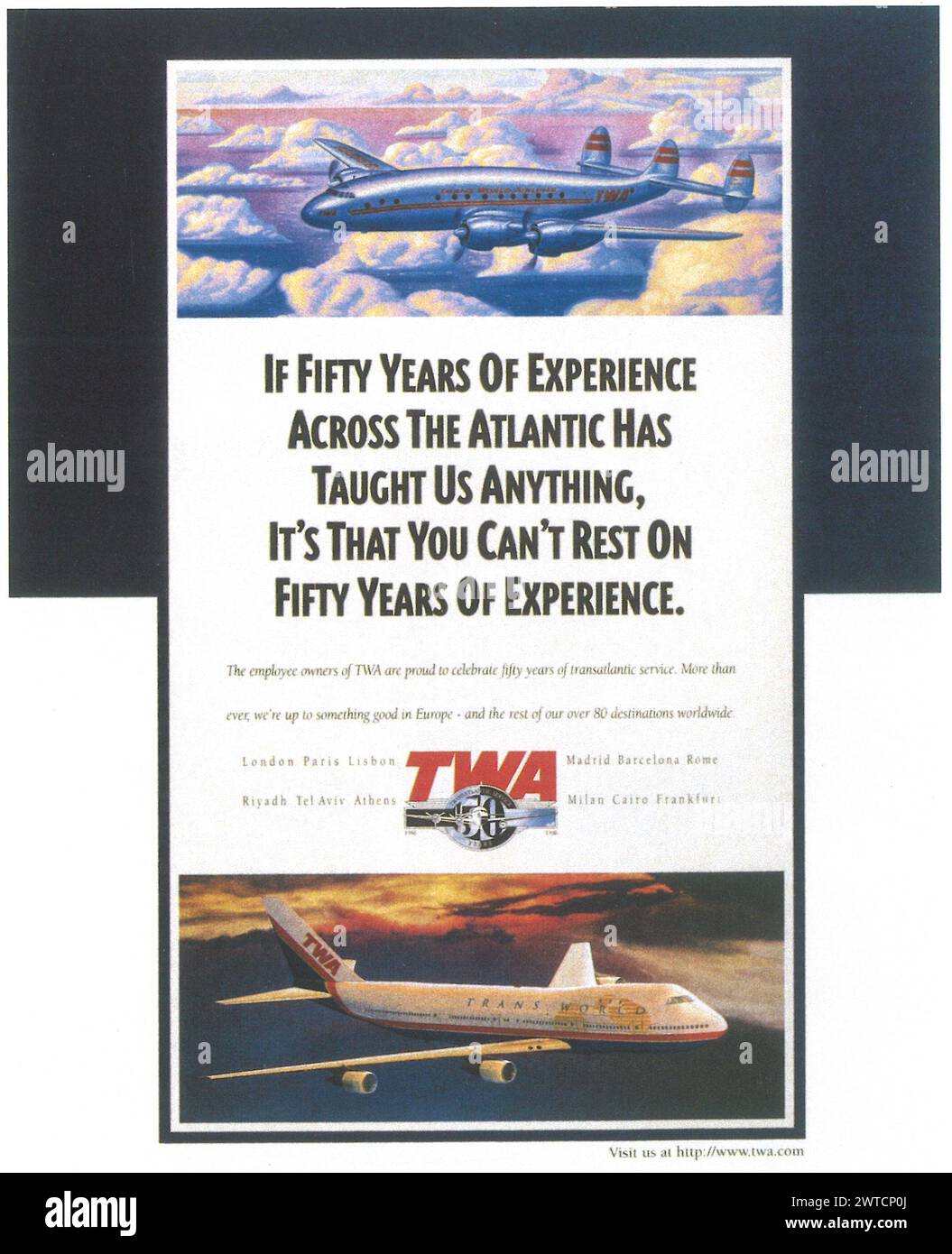 Annonce 1997 TRANS World Airlines - L'expérience n'a pas d'importance Banque D'Images