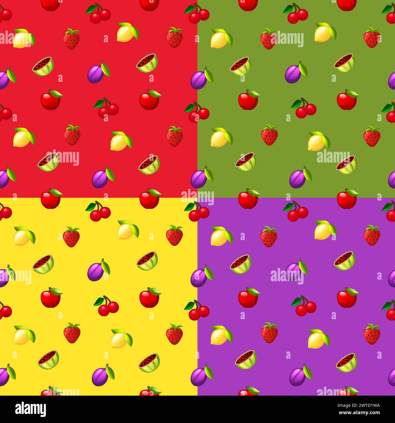 Ensemble de motifs sans couture d'été avec des fruits et des baies. Illustration de Vecteur