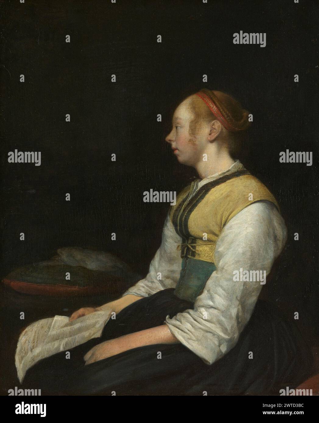 Sa sœur Gesina a modélisé pour sa peinture Sitting Young Woman (c. 1650) Gerard ter Borch Banque D'Images