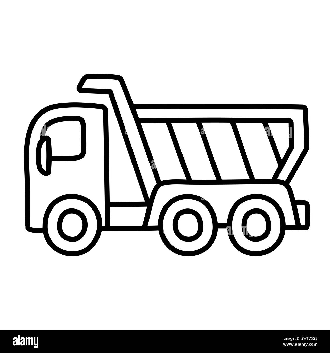 Icône de ligne de camion de décharge dans le style de dessin animé dessiné à la main mignon doodle. Illustration clip art vectorielle. Illustration de Vecteur