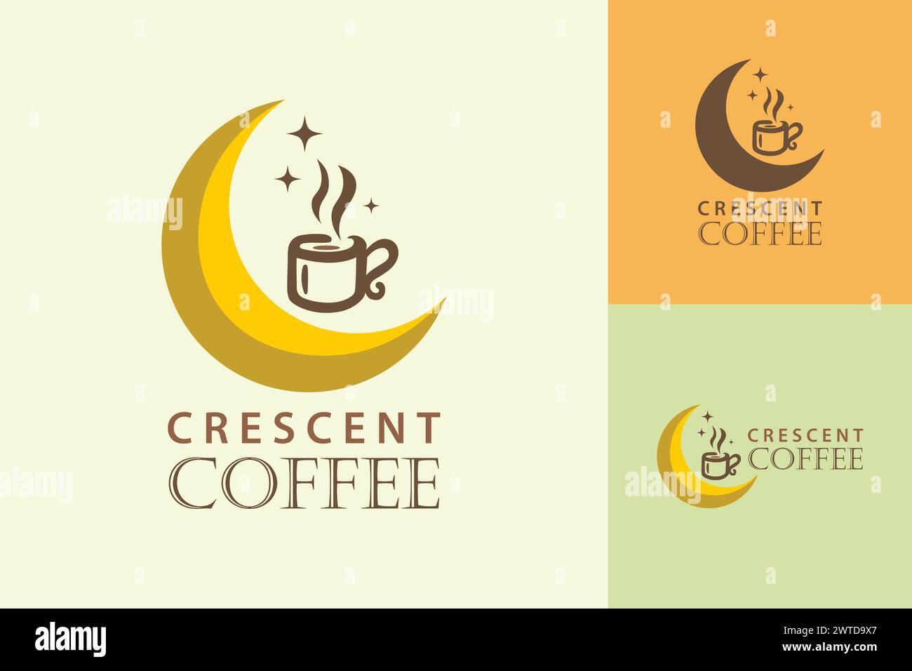Logo Crescent Coffee Company avec une tasse et un croissant de lune Illustration de Vecteur