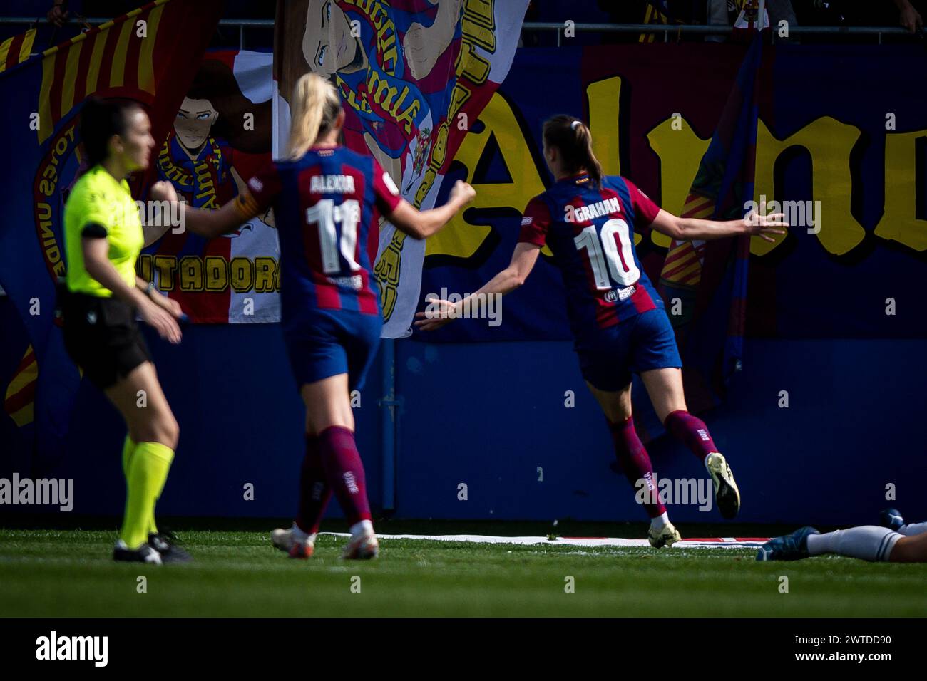 Barcelone, Espagne. 17 mars 2024. Caroline Graham (FC Barcelona FEM) célèbre après avoir marqué pour son équipe lors d'un match de Primera Federacion FUTFEM entre le FC Barcelona FEM et Costa Adeje Tenerife à Estadi Johan Cruyff, à Sant Joan Despi, Barcelone, Espagne, le 17 mars 2024. (Photo/Felipe Mondino) crédit : Agence photo indépendante/Alamy Live News Banque D'Images