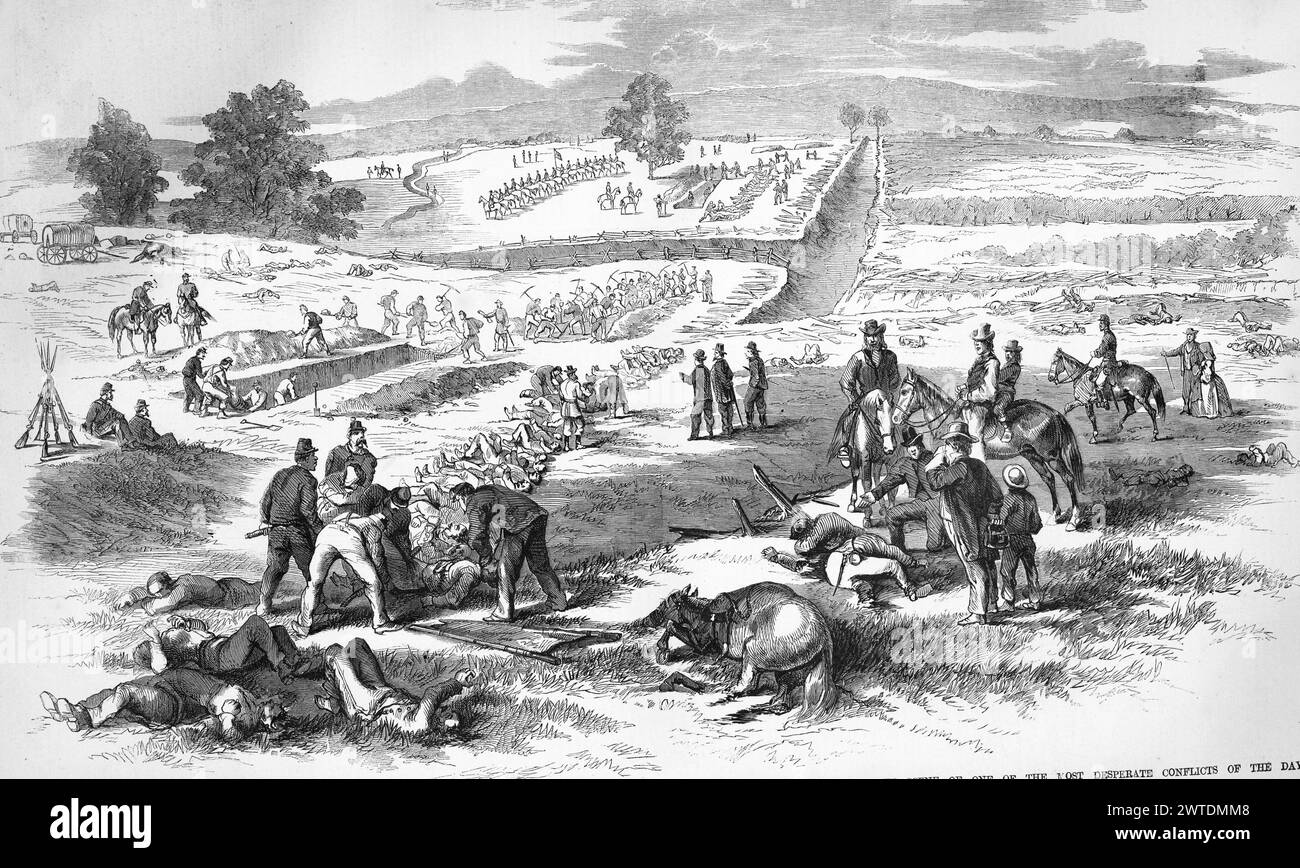 Une illustration des morts de guerre après la bataille d'Antietam champ de bataille en 1862 Banque D'Images