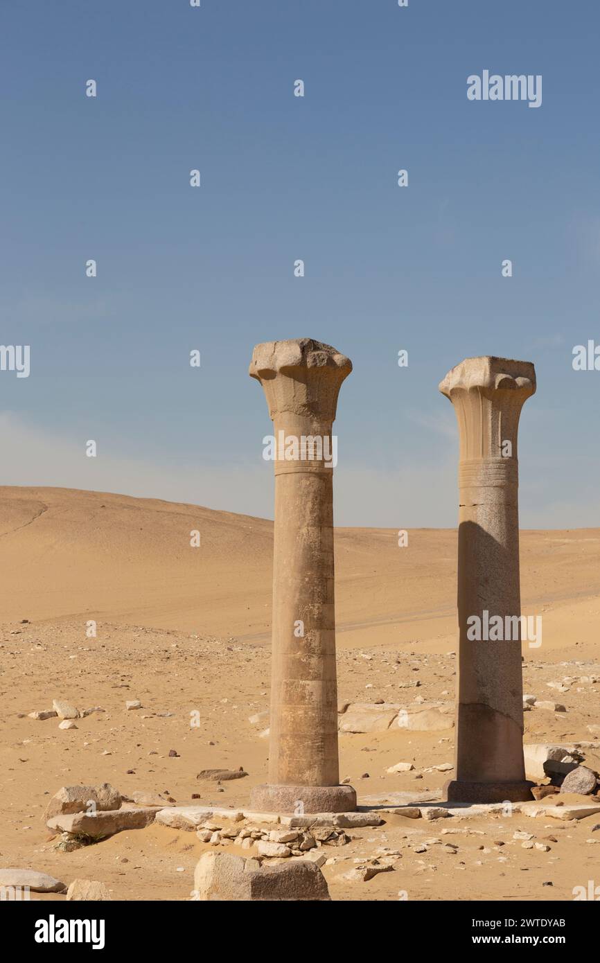 Egypte, Saqqara, le temple de la vallée d'Ounas, colonnes. Banque D'Images