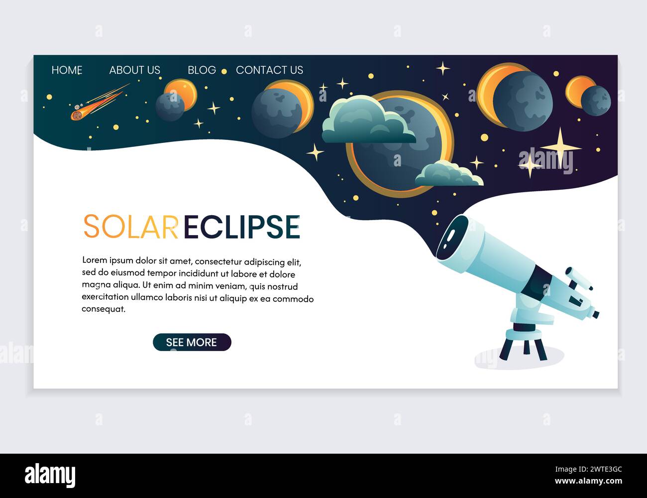 Landing page sur le thème de l’éclipse solaire. Illustration de Vecteur