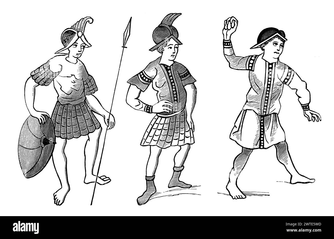 Soldats gallo-romains, d'après une miniature dans le manuscrit de Prudentius Banque D'Images