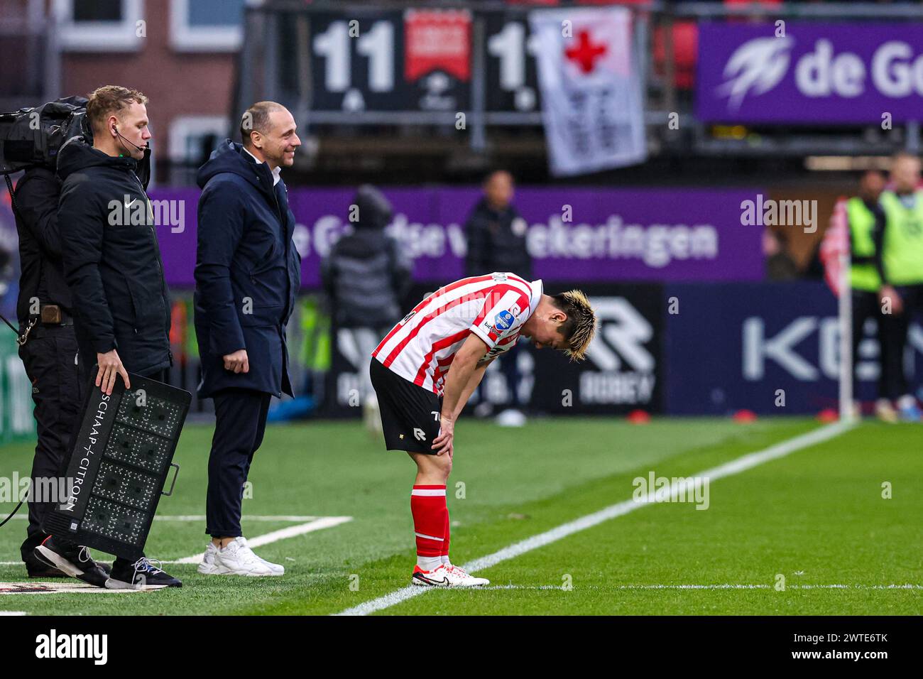 Rotterdam, pays-Bas. 17 mars 2024. ROTTERDAM, PAYS-BAS - 17 MARS : Shunsuke Mito du Sparta Rotterdam s'incline lors du match néerlandais Eredivisie entre le Sparta Rotterdam et l'Ajax au Sparta-stadion Het Kasteel le 17 mars 2024 à Rotterdam, pays-Bas. (Photo de Peter Lous/Orange Pictures) crédit : Orange pics BV/Alamy Live News Banque D'Images