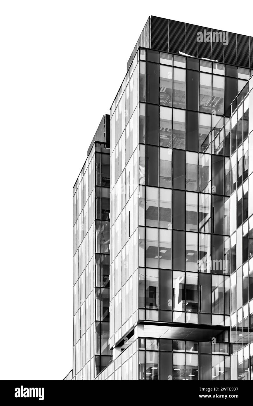 Détail noir et blanc avec un immeuble de bureaux moderne. Photographie abstraite Banque D'Images