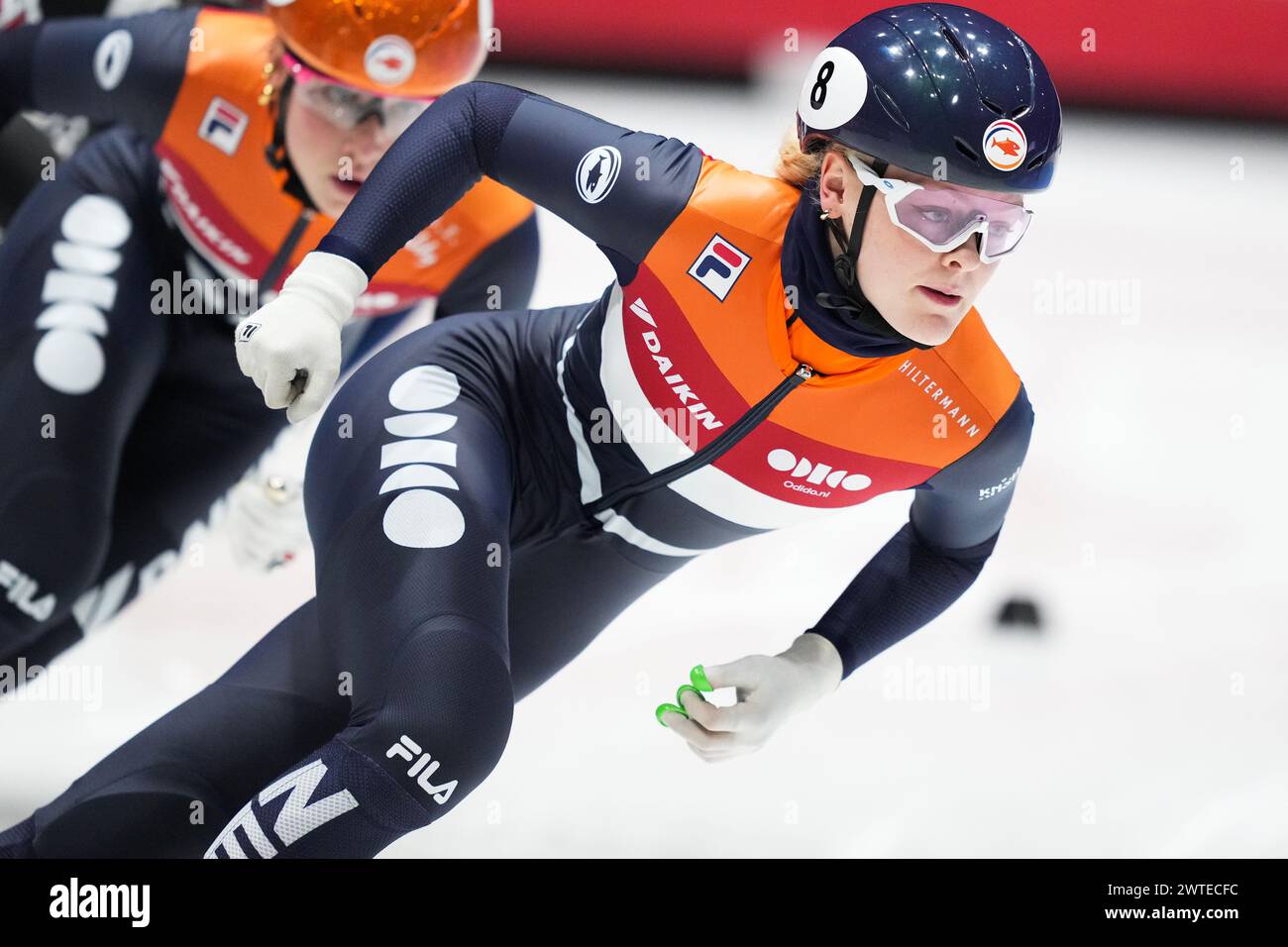 Rotterdam, pays-Bas. 17 mars 2024. ROTTERDAM, PAYS-BAS - 17 MARS : Xandra Velzeboer, des pays-Bas, en compétition sur le 1000m lors des Championnats du monde sur courte piste de l'ISU 2024 à Ahoy le 17 mars 2024 à Rotterdam, pays-Bas. (Photo de Douwe Bijlsma/Orange Pictures) crédit : Orange pics BV/Alamy Live News Banque D'Images