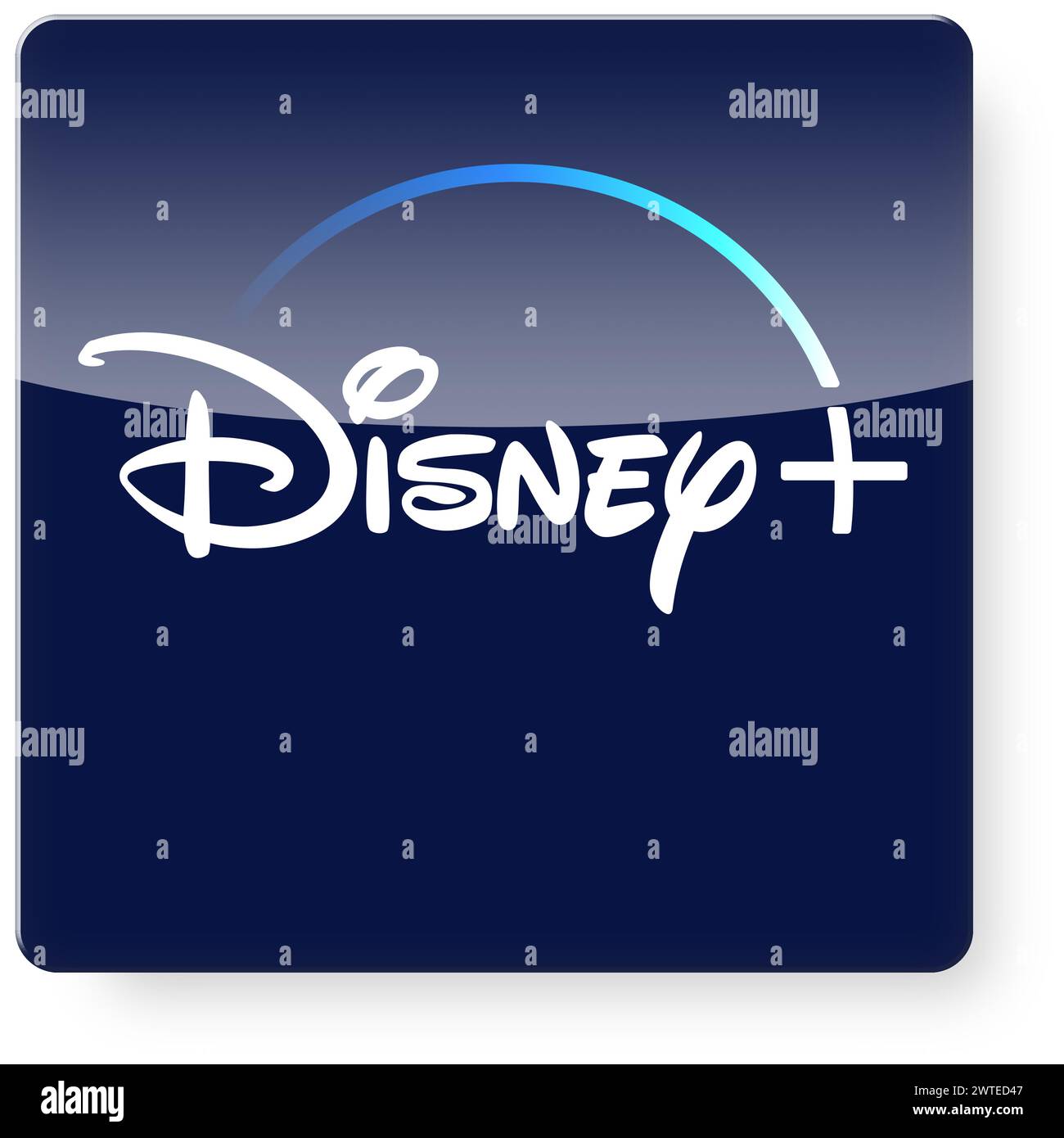 Logo Disney+ en tant qu'icône d'application. Chemin de détourage inclus. Banque D'Images