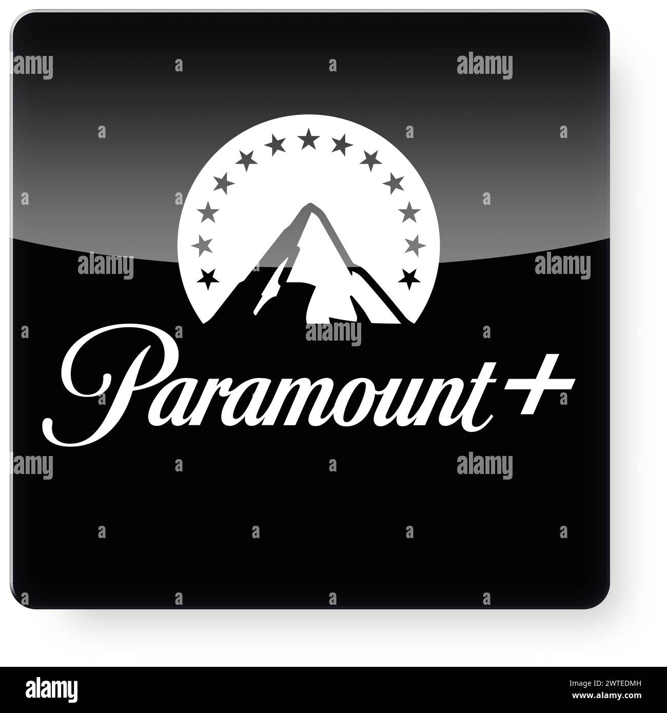 Logo Paramount+ comme icône d'application. Chemin de détourage inclus. Banque D'Images