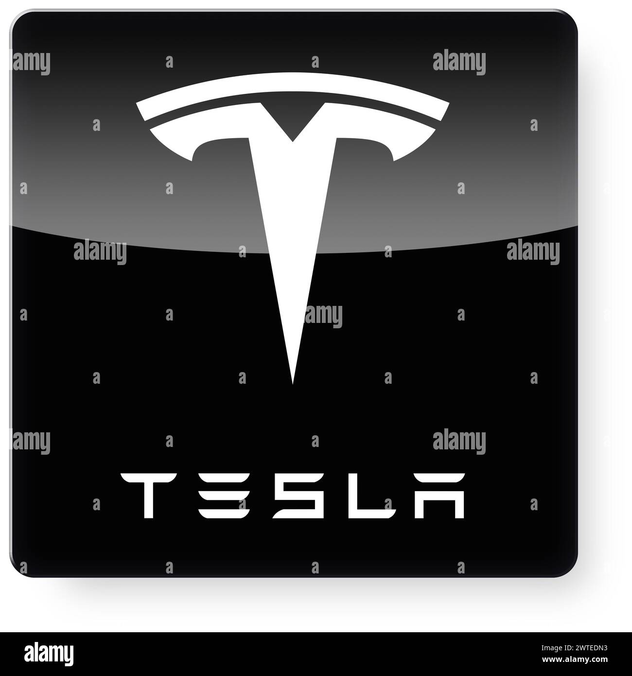 Logo Tesla comme icône d'application. Chemin de détourage inclus. Banque D'Images