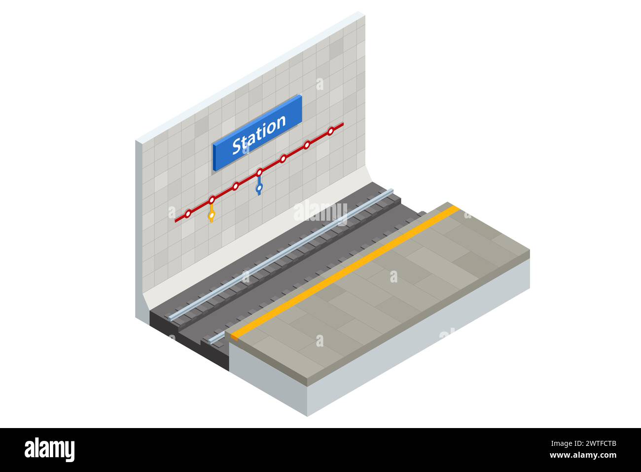 Plate-forme isométrique de la station de métro et section transversale de l'itinéraire, pont. Station de métro vide Illustration de Vecteur