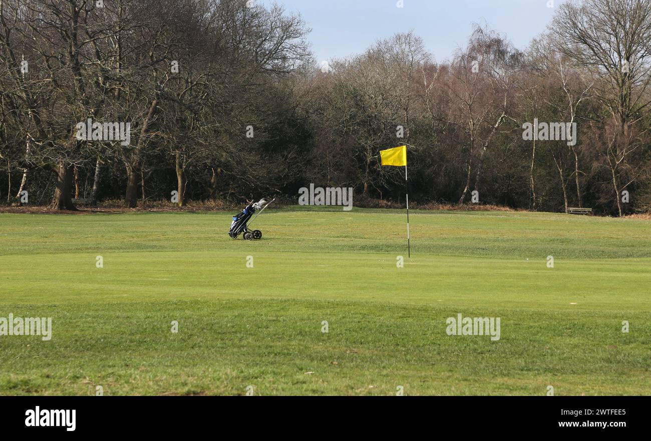 Wimbledon Common Golf course London Scottish Golf Club Caddy et Flag Greater London England Banque D'Images