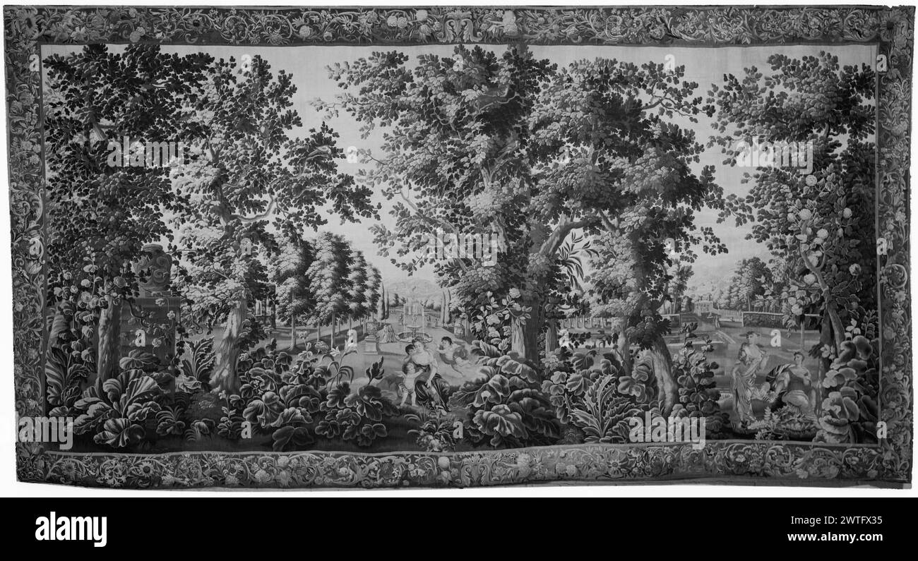 Paysage avec des figures mythologiques dans deux parcs de jardin. Inconnu c. 1700-1750 dimensions de tapisserie : H 11'14' x l 21'6' tapisserie matériaux/techniques : inconnu culture : Centre de tissage flamand : inconnu historique de propriété : Français et Co. reçu de MRS Alicia Navarro de Arribas, 1/26/1962, retourné le 13/05/1963. Banque D'Images