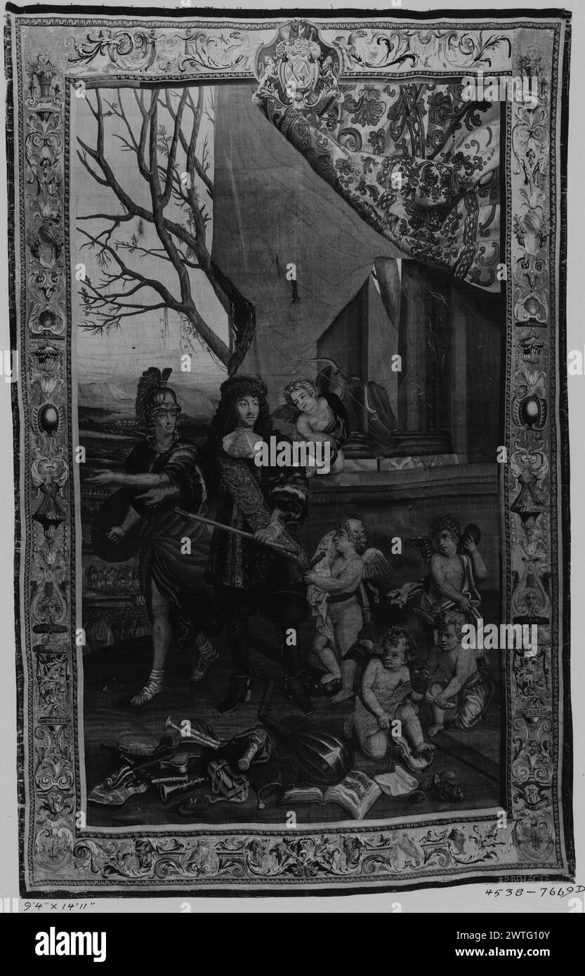 Roi Louis XIV et mars (Arès). Le Brun, Charles (français, 1619-1690) (créateur de dessins animés) [peintre] Meulen, Adam Frans van der (flamand, 1632-1690) (créateur de dessins animés) [peintre] Martin, Jean-Baptiste I (français, 1659-1735) (créateur de dessins animés) [peintre] Béhagle, Philippe I (français, né en 1641-d.1705) (atelier) [tisserand] c. 1685-1711 tapisserie dimensions : H 15'11' x W 8'9' laine, soie et fil métallique (or et argent) culture : Centre de tissage français : Beauvais histoire de propriété : commandé par Louis XIV en cadeau au comte Buhl. Lord Amherst of Hackney, Didlington Hall coll., Norf Banque D'Images