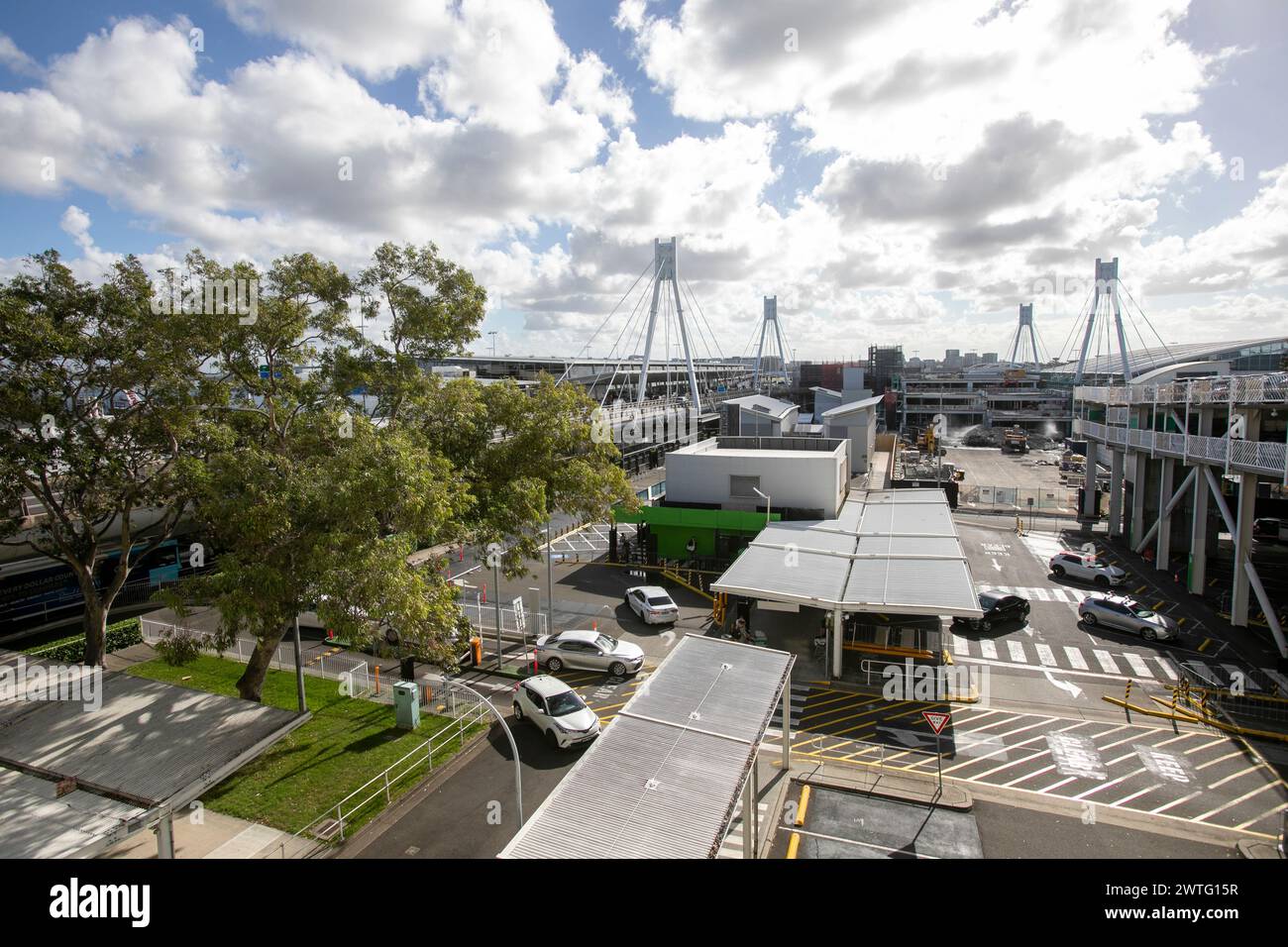 Vue aérienne de l'aéroport domestique de Sydney Kingsford Smith avec des travaux de construction pour démolir le parking existant, Sydney, Nouvelle-Galles du Sud, Australie Banque D'Images