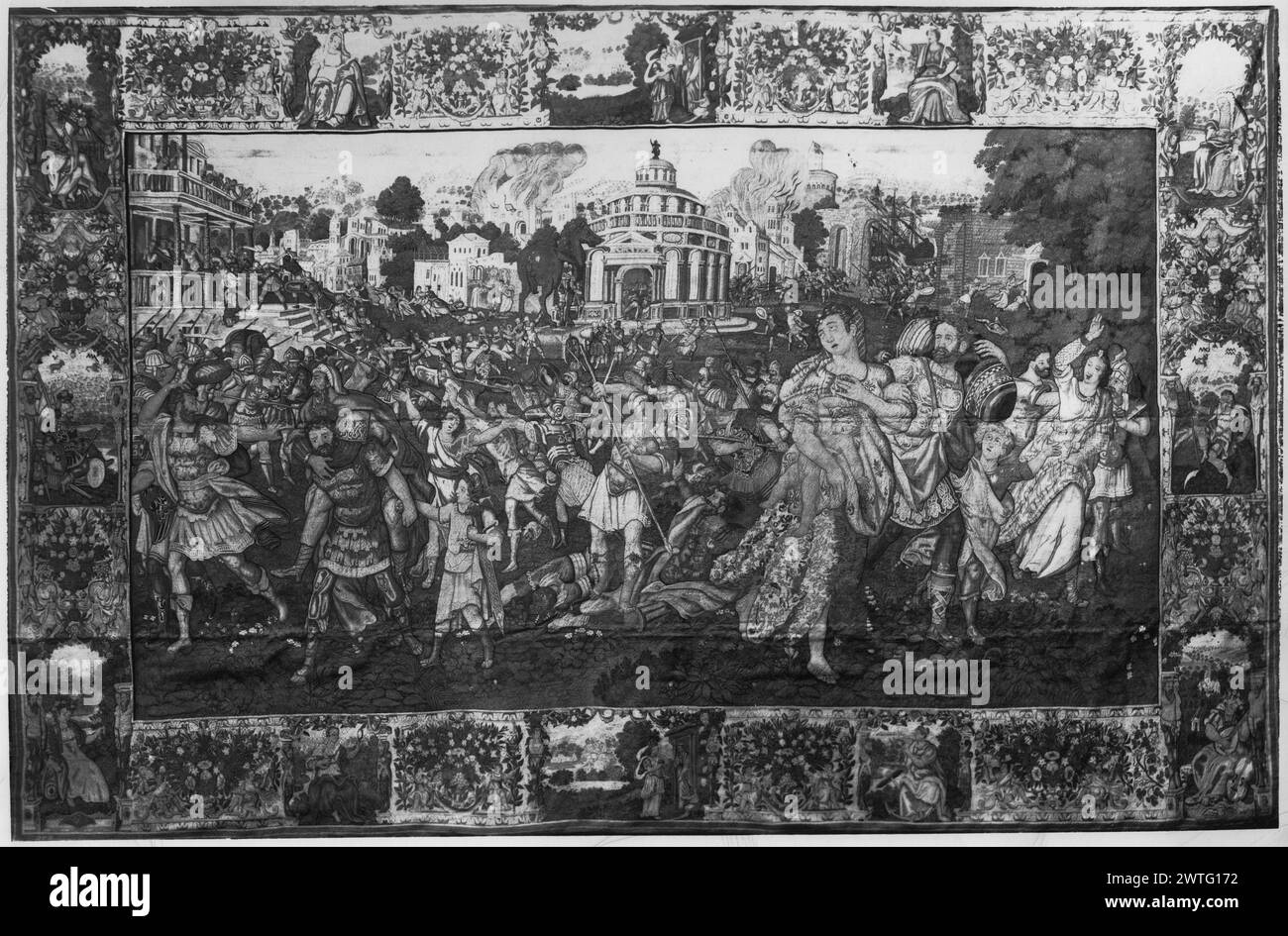 Chute de Troie ; Énée quitte Troie. Raes, Jan I (Flamand, Act.1610-1631) (atelier, attr.) [tisserand] c. 1600-1620 dimensions de la tapisserie : H 10'11' x l 17'1' matériaux/techniques de la tapisserie : laine et soie culture : Centre flamand de tissage : Bruxelles histoire de la propriété : donnée par le roi Louis XIII de France à Francesco Barberini, légat papal à la Cour de France, pour son oncle, Urban XVIII; enregistré dans l'inventaire du Palais Barberini réalisé par le Cardinal Carlo Barberini à Rome le 25/10/1695. French & Co acheté de C. M. F. [Charles M. Ffoulke], n.d. [SS 11513]. French & Co. acheté chez J. ... Foulke, invoic Banque D'Images