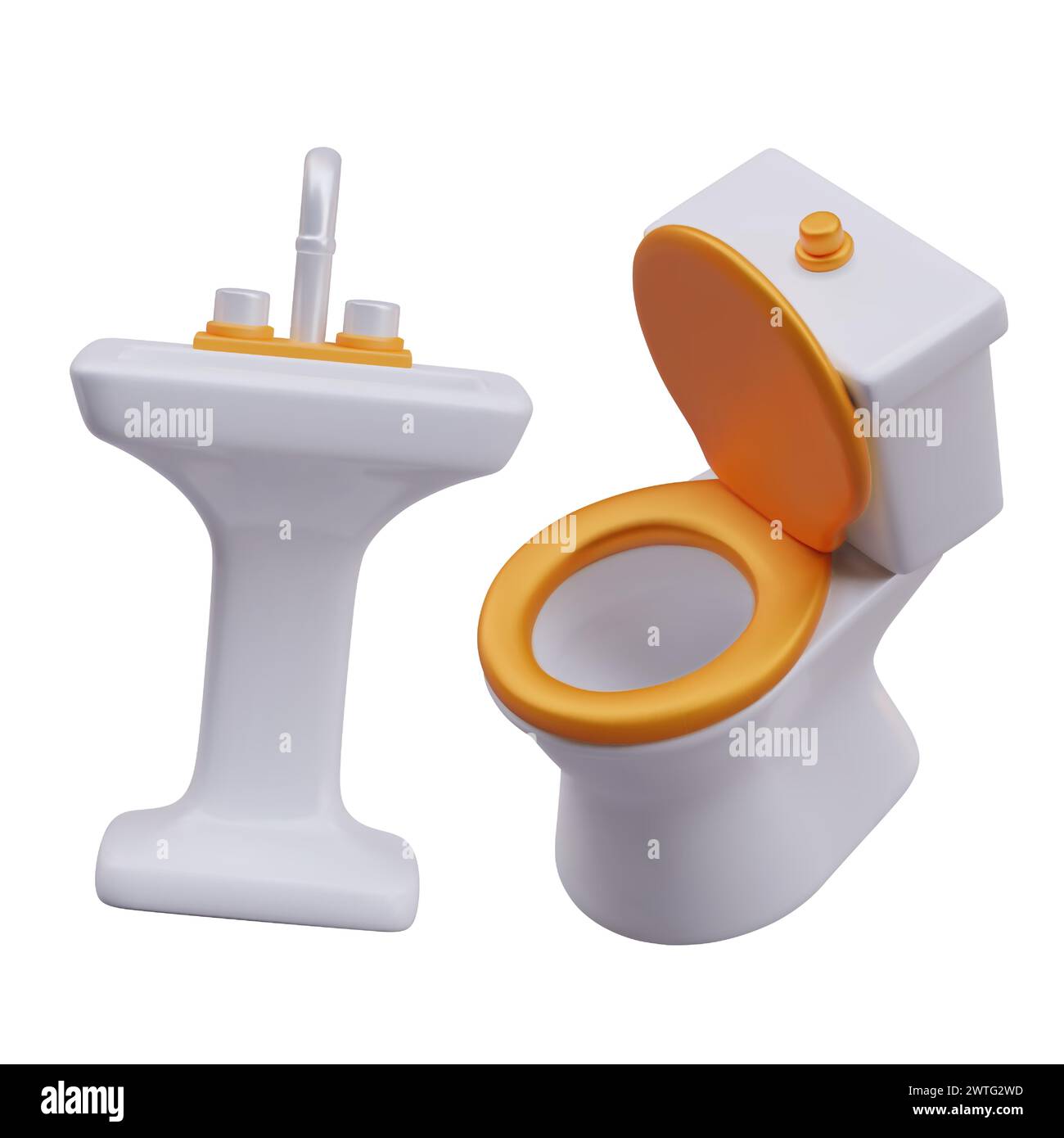 Lavabo en porcelaine avec robinet, WC avec couvercle ouvert. Illustration vectorielle sur fond blanc. Nettoyage et désinfection des appareils sanitaires. Équipement Illustration de Vecteur