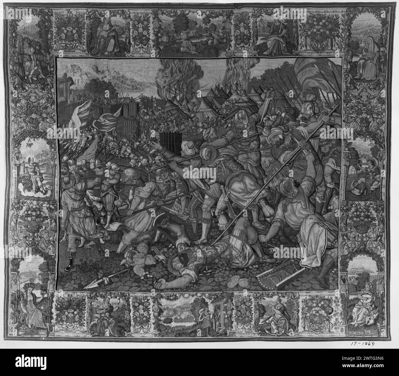 Mort de Patroclus. Raes, Jan I (Flamand, Act.1610-1631) (atelier, attr.) [tisserand] c. 1600-1620 dimensions de la tapisserie : H 10'10' x l 12'6' matériaux/techniques de la tapisserie : laine et soie culture : Centre flamand de tissage : Bruxelles histoire de la propriété : donnée par le roi Louis XIII de France à Francesco Barberini, légat papal à la Cour de France, pour son oncle, Urban XVIII; enregistré dans l'inventaire du Palais Barberini réalisé par le Cardinal Carlo Barberini à Rome le 25/10/1695. French & Co acheté de C. M. F. [Charles M. Ffoulke], n.d. [SS 11523]. French & Co. acheté chez J. ... Foulke, facturé le 04/28/1926 ( Banque D'Images