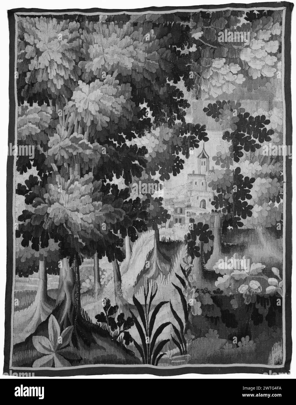 Paysage avec des bâtiments sur la colline. Inconnu c. 1675-1670 dimensions de tapisserie : H 6'2' x l 4'10' tapisserie matériaux/techniques : inconnu culture : Centre de tissage flamand : inconnu historique de propriété : Français & Co. acheté de MRS Albert Blumberg, reçu le 14/03/1964 ; vendu à Mr Laurence Brandt le 30/12/1965. Banque D'Images