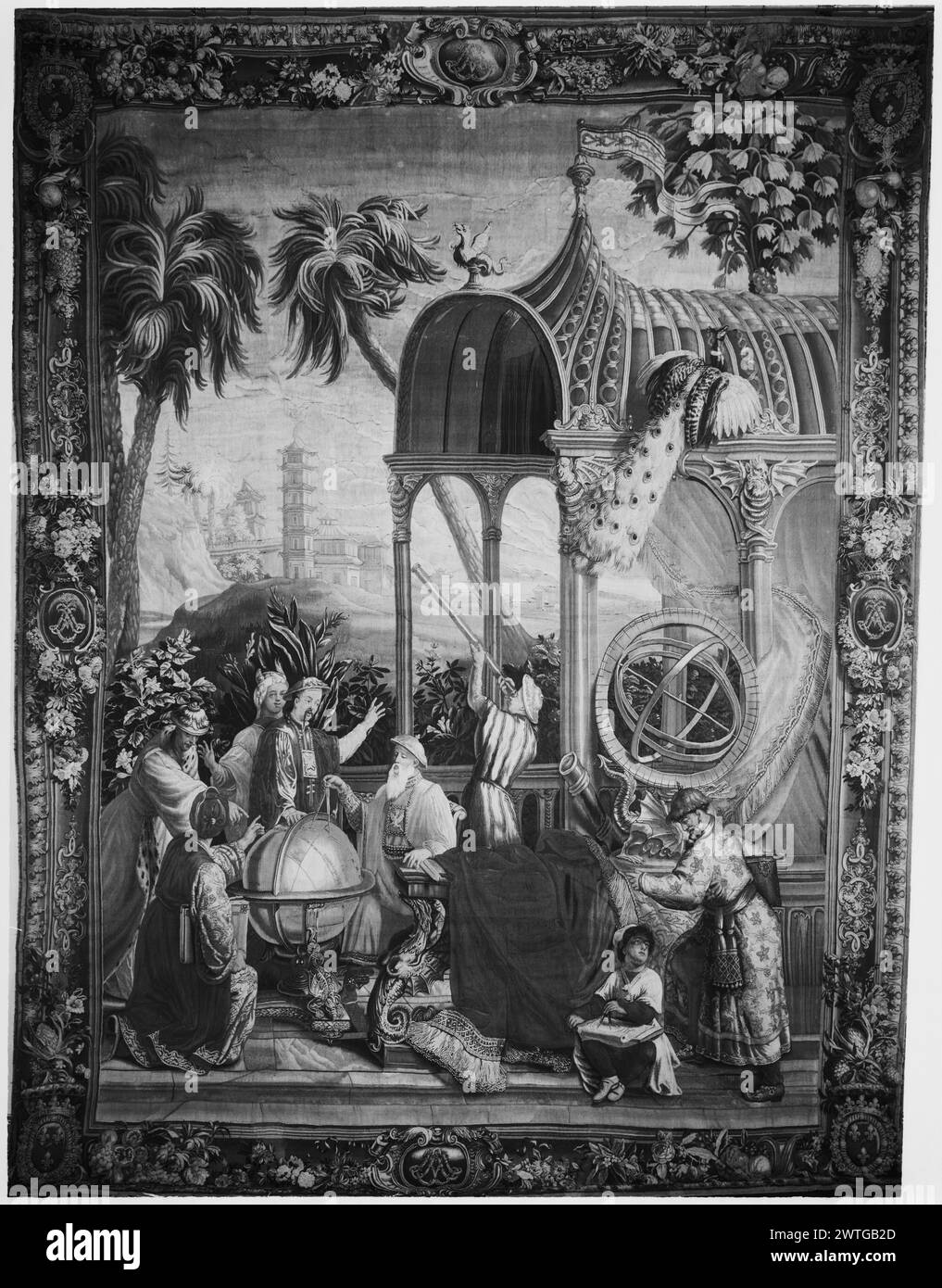 Astronomes. Vernansal, Guy-Louis (français, 1648-1729) (auteur de design, attr.) Monnoyer, Jean-Baptiste (français, 1636-1699) (auteur du dessin) [peintre] Belin, Jean-Baptiste I (français, 1653-1715) (auteur du dessin) [peintre] Béhagle, Philippe I (français, b.1641-d.1705) (atelier) [tisserand] c. 1697-1705 tapisserie dimensions : H 13'11' x W 10'5,5' tapisserie matériaux/techniques : laine et soie culture : Centre de tissage français : Beauvais histoire de la propriété: réalisé pour le Louis-Alexandre de Bourbon, comte de Toulouse & duc de Penthièvre. Louis-Jean-Marie de Bourbon, duc de Penthièvre (fils de l'aveu Banque D'Images