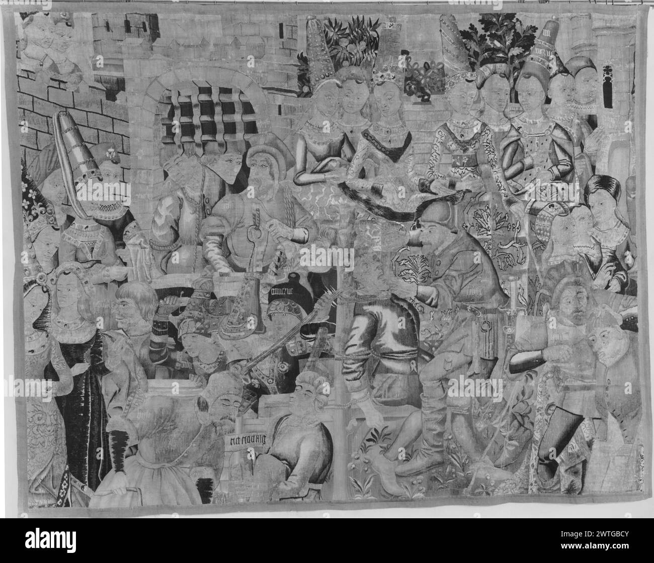 Dames regardant des scènes de punition parmi les hommes. Inconnu c. 1465-1500 dimensions de tapisserie : H 8'7' x l 11'2' matériaux/techniques de tapisserie : inconnu culture : Centre de tissage du Sud des pays-Bas : inconnu historique de propriété : Français et Co. acheté à la Galerie d'art espagnole 8/1919 ; vendu à J. Goldman 3/19/1926 [SS 21161]. French & Co. acheté à J. Goldman, facturé le 5/1927 ; vendu à M. Rudinoff [?[/22/19[??] [SS 14103]. French & Co acheté à M. Rudinoff le 27 mars 1931 ; vendu à Carlos Zamborain le 7 juillet 10/1947 [SS 17121]. Inscriptions : inscriptions identifiant 4 figures : Ipolite [& 3 illisibles] 1 fig Banque D'Images