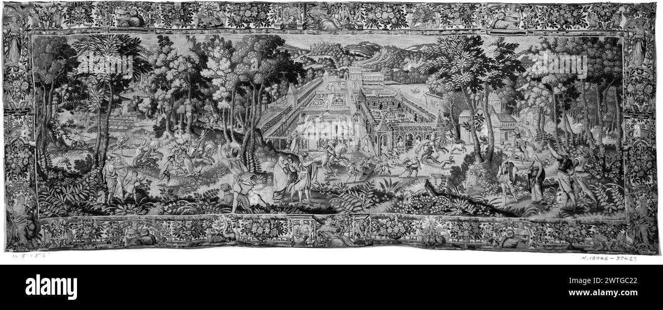 Parc de jeu avec taureau et chasseurs. Inconnu c. 1580-1600 tapisserie matériaux/techniques : inconnu culture : Centre de tissage flamand : Bruxelles histoire de la propriété : Lord Grimthorpe coll. Vendu chez Christies (Londres), 24/06/1930, lot 114 (vente L. Breitmeyer). French & Co. acheté chez Botbol, facturé le 10/7/1930. Banque D'Images