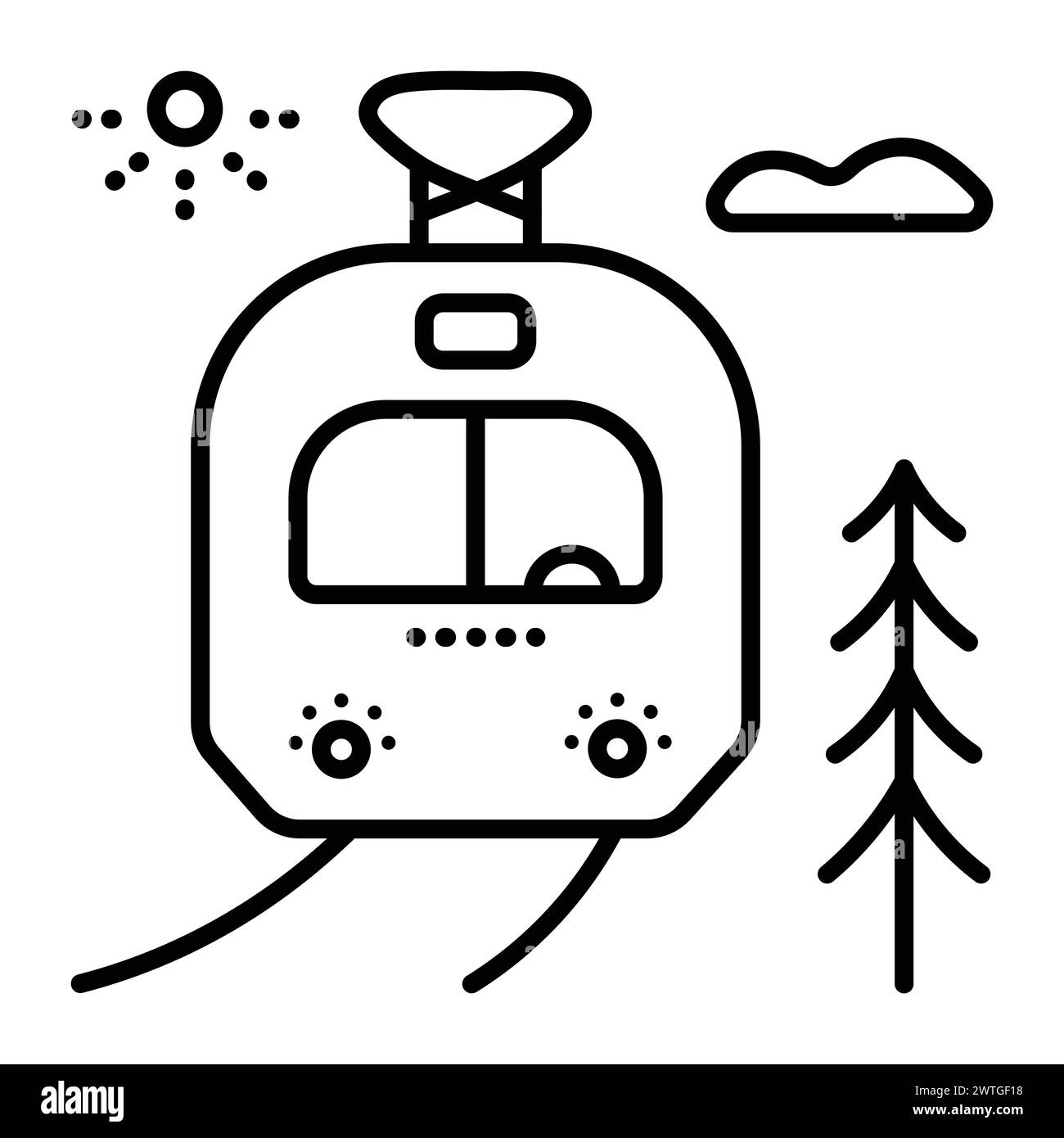 Tram dans une ville, icône de ligne noire vectorielle, symbole de transport public électrique Illustration de Vecteur