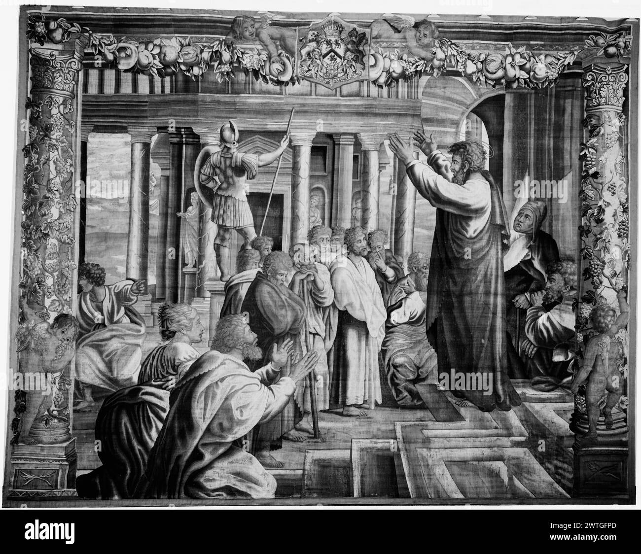 Prog Paul à Athènes. Raphael (italien, 1483-1520) (dessiné après) [peintre] May, Stephen de (anglais, acte. 1690-1710) (atelier, attr.) [tisserand] c. 1690-1700 dimensions de la tapisserie : H 11'3' x l 14'3' matériaux / techniques de tapisserie : inconnu culture : Centre de tissage anglais : Londres histoire de la propriété : Made for Earls of Winchilsea & Nottingham, Burley-on-the-Hill, Rutland. Hérité par le major Jamrs Hanbury, Burley-on-the-Hill, Rutland. Capitaine Bertram Currie Coll., Dingley Hall, Market Hanborough. Vendu chez Christie, Manson & Woods (Londres), 26/3/1953, lot 86. Perez, Londres (1953). French & Co., New York Banque D'Images