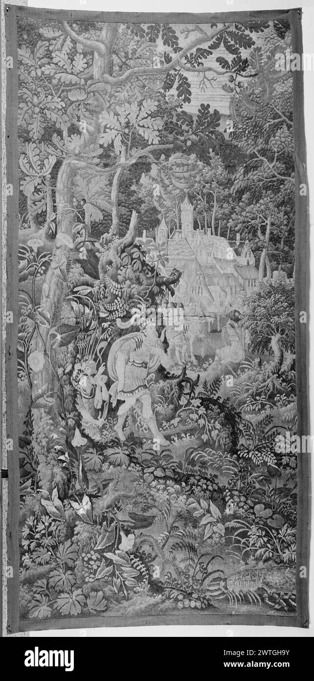 Forêt avec rois classiques et armées près du village. Inconnu c. 1575-1650 dimensions de tapisserie : H 7'3' x l 3'6' matériaux/techniques de tapisserie : inconnu culture : Centre de tissage flamand : inconnu historique de propriété : Français et Co. reçu de Mr. John Bruinswick 3/29/1946, retourné le 10/28/1948. Banque D'Images