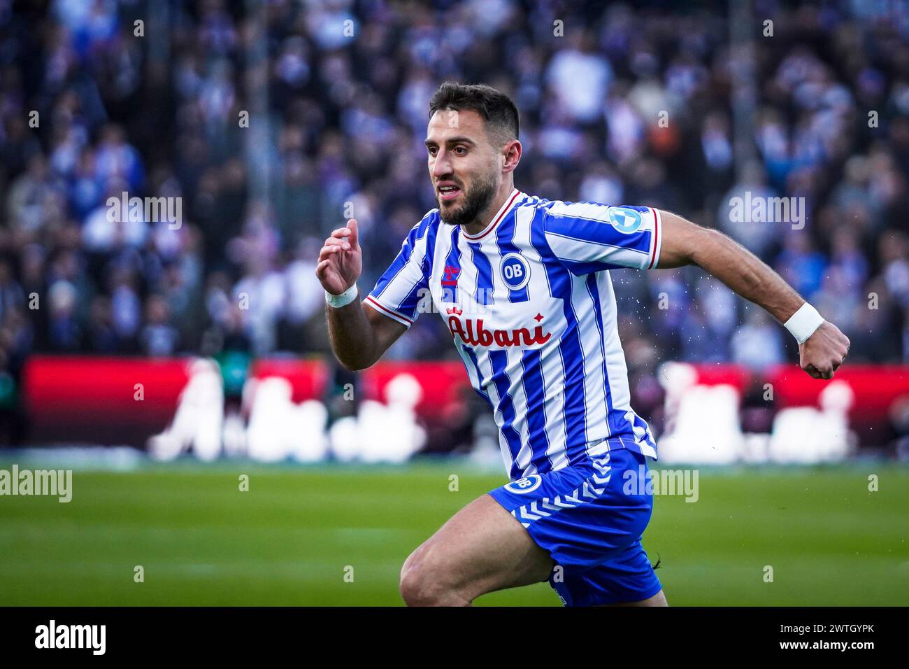 Odense, Danemark. 17 mars 2024. Baskhim Kadrii (9 ans) d'Odense BK vu lors du match de 3F Superliga entre Odense BK et FC Copenhagen au nature Energy Park à Odense. (Crédit photo : Gonzales photo/Alamy Live News Banque D'Images