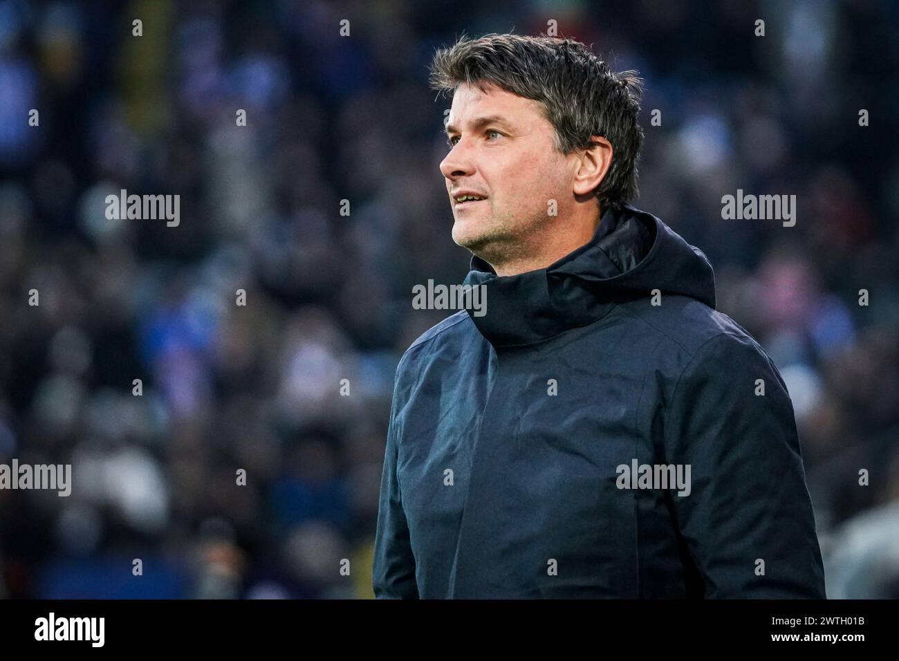 Odense, Danemark. 17 mars 2024. L'entraîneur-chef Soren Krogh de l'Odense BK vu lors du match de 3F Superliga entre l'Odense BK et le FC Copenhagen au nature Energy Park à Odense. (Crédit photo : Gonzales photo/Alamy Live News Banque D'Images