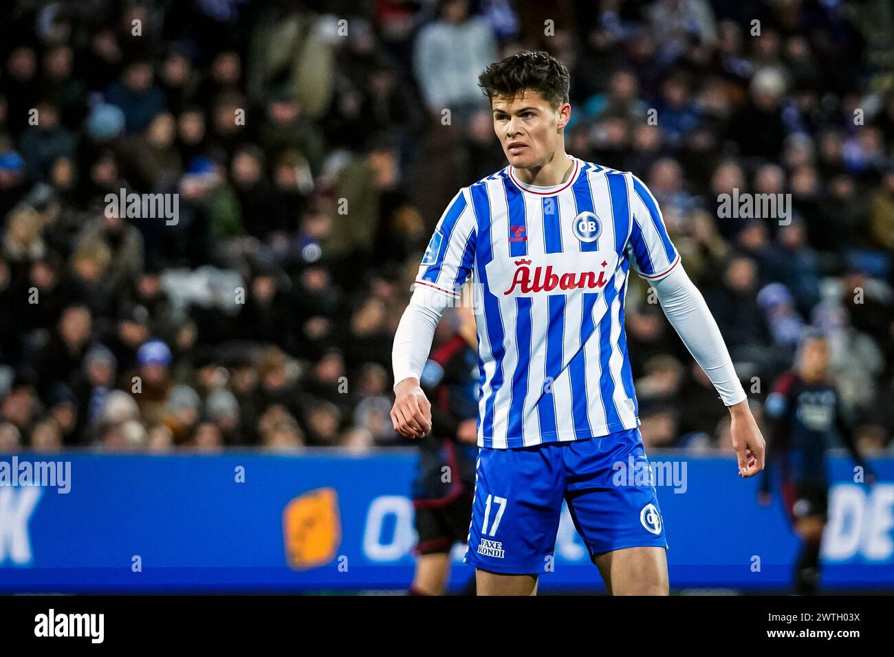 Odense, Danemark. 17 mars 2024. Luca Kjerrumgaard (17 ans) d'Odense BK vu lors du match de 3F Superliga entre Odense BK et FC Copenhagen au parc d'énergie naturel d'Odense. (Crédit photo : Gonzales photo/Alamy Live News Banque D'Images