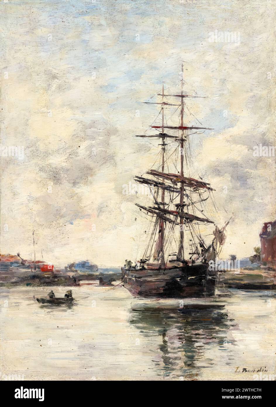 Eugène boudin, navire sur la Touques, peinture à l'huile sur bois, 1888-1895 Banque D'Images