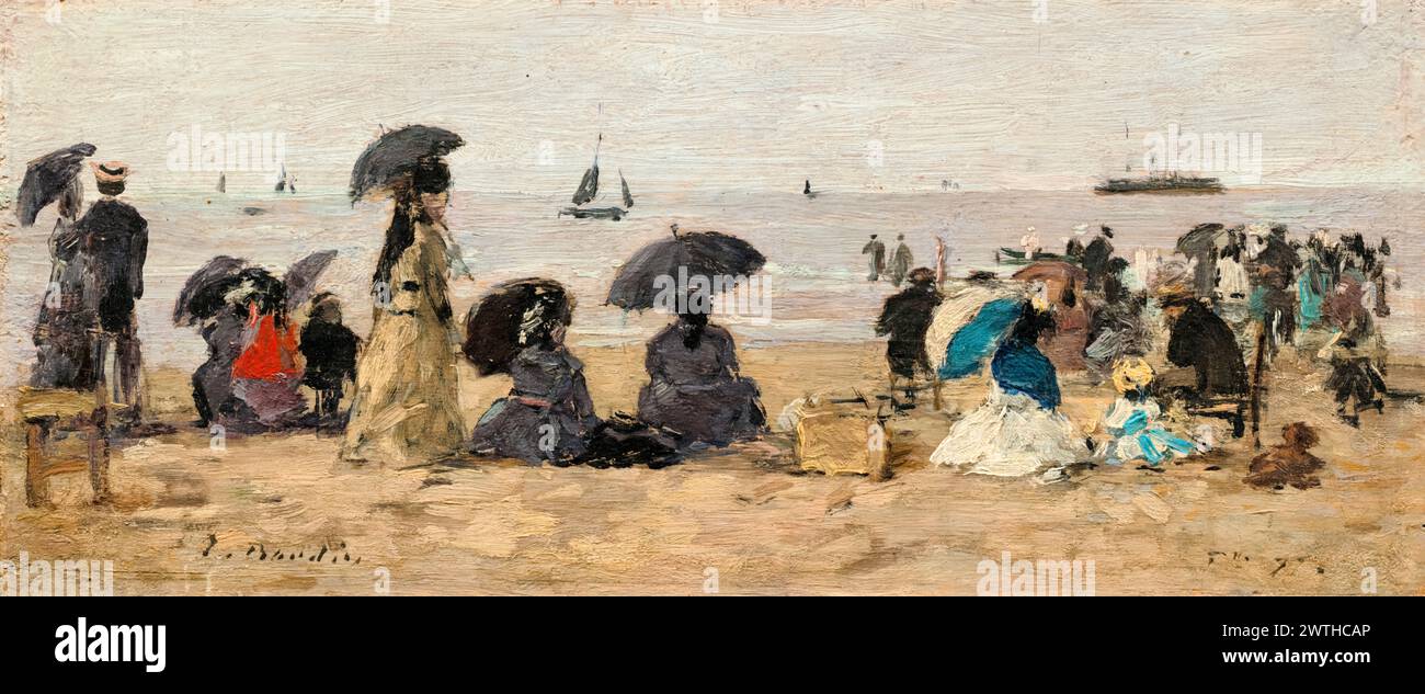 Eugène boudin peinture, la plage, huile sur bois, 1877 Banque D'Images
