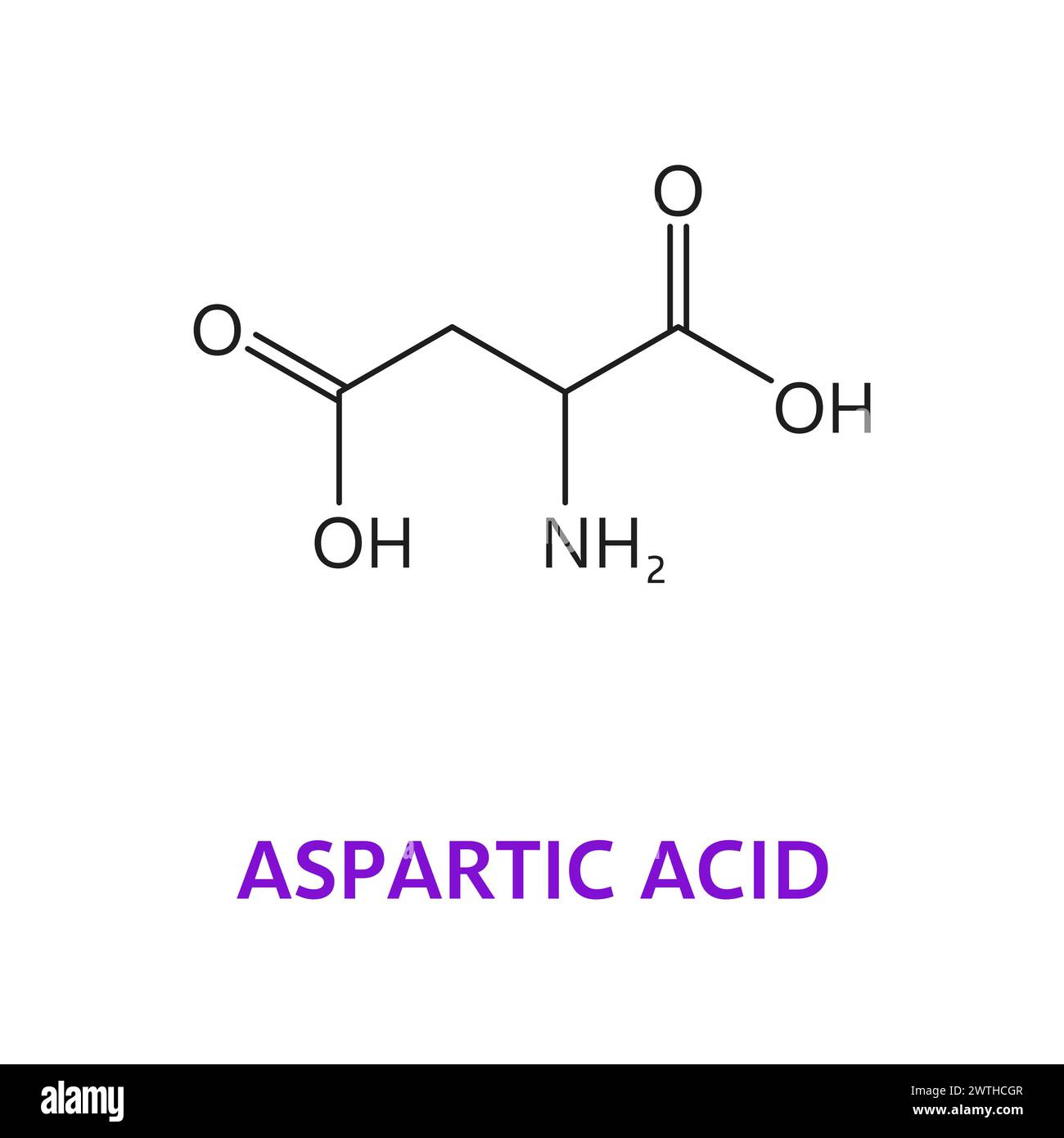 Neurotransmetteur, formule chimique et structure moléculaire de l'acide aspartique, molécule vectorielle. Acide aspartique ou aspartate formule moléculaire du neuromodulateur ou neurotransmetteur dans la biosynthèse du corps humain Illustration de Vecteur