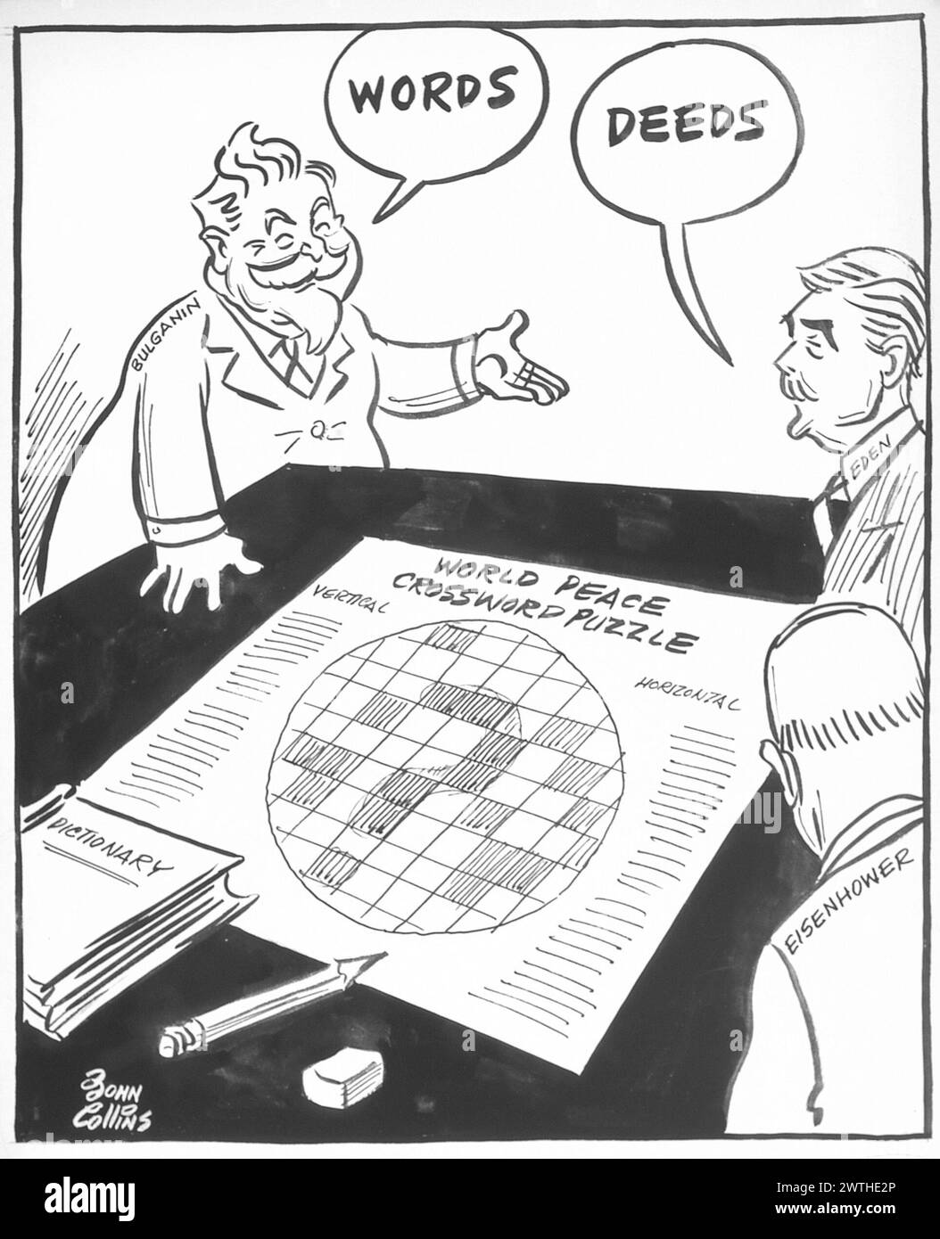 Dessin animé - toujours à la recherche d'un mot de cinq lettres pour la paix. John Collins (1917-2007) Banque D'Images