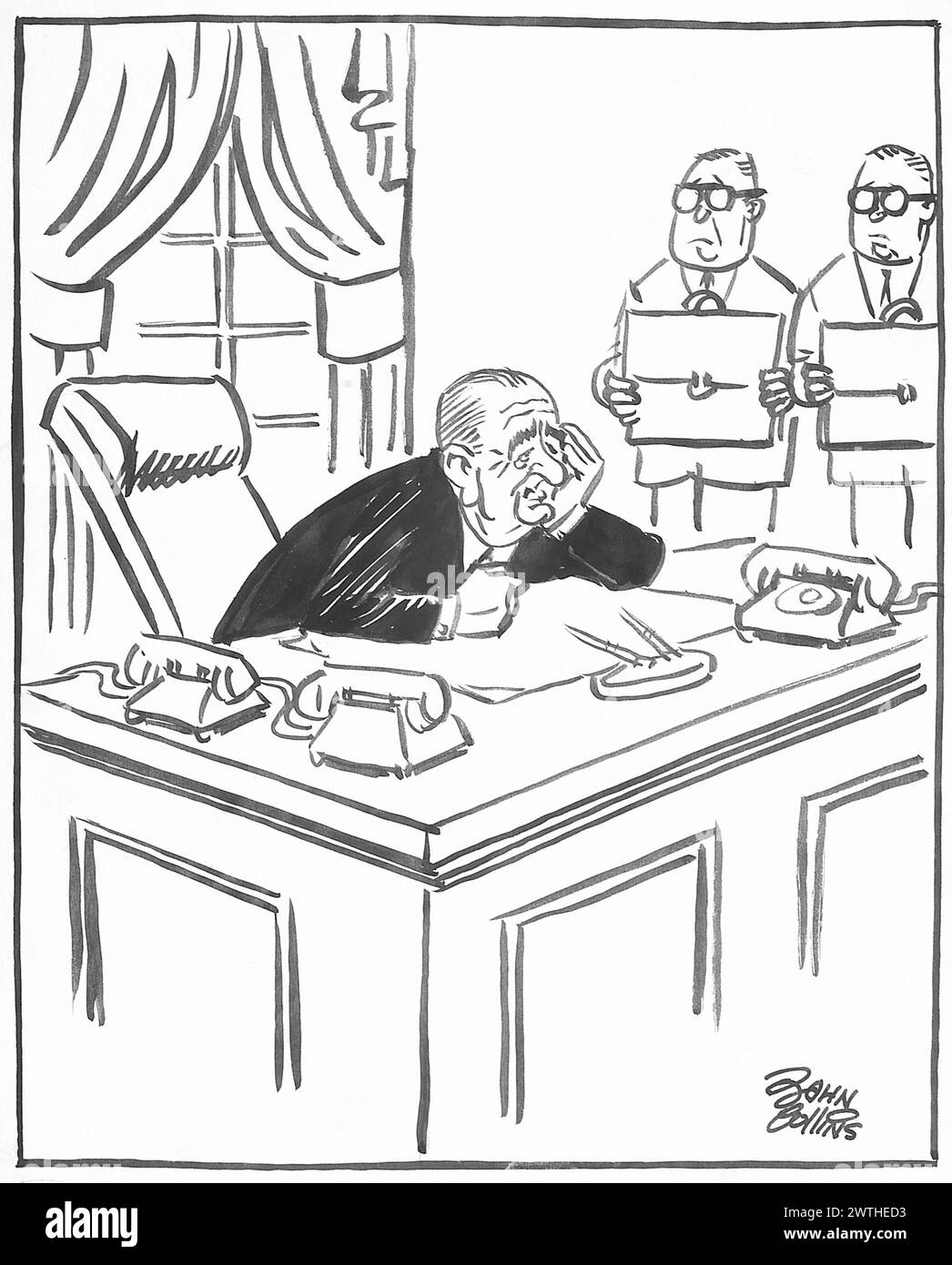 Cartoon - 'quelles nouvelles des points de trouble-Hanoi et Mr. Kierans'. John Collins (1917-2007) Banque D'Images