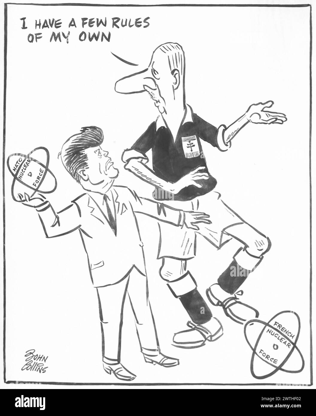 Cartoon - Touch Football ne semble pas attraper en Europe. John Collins (1917-2007) Banque D'Images