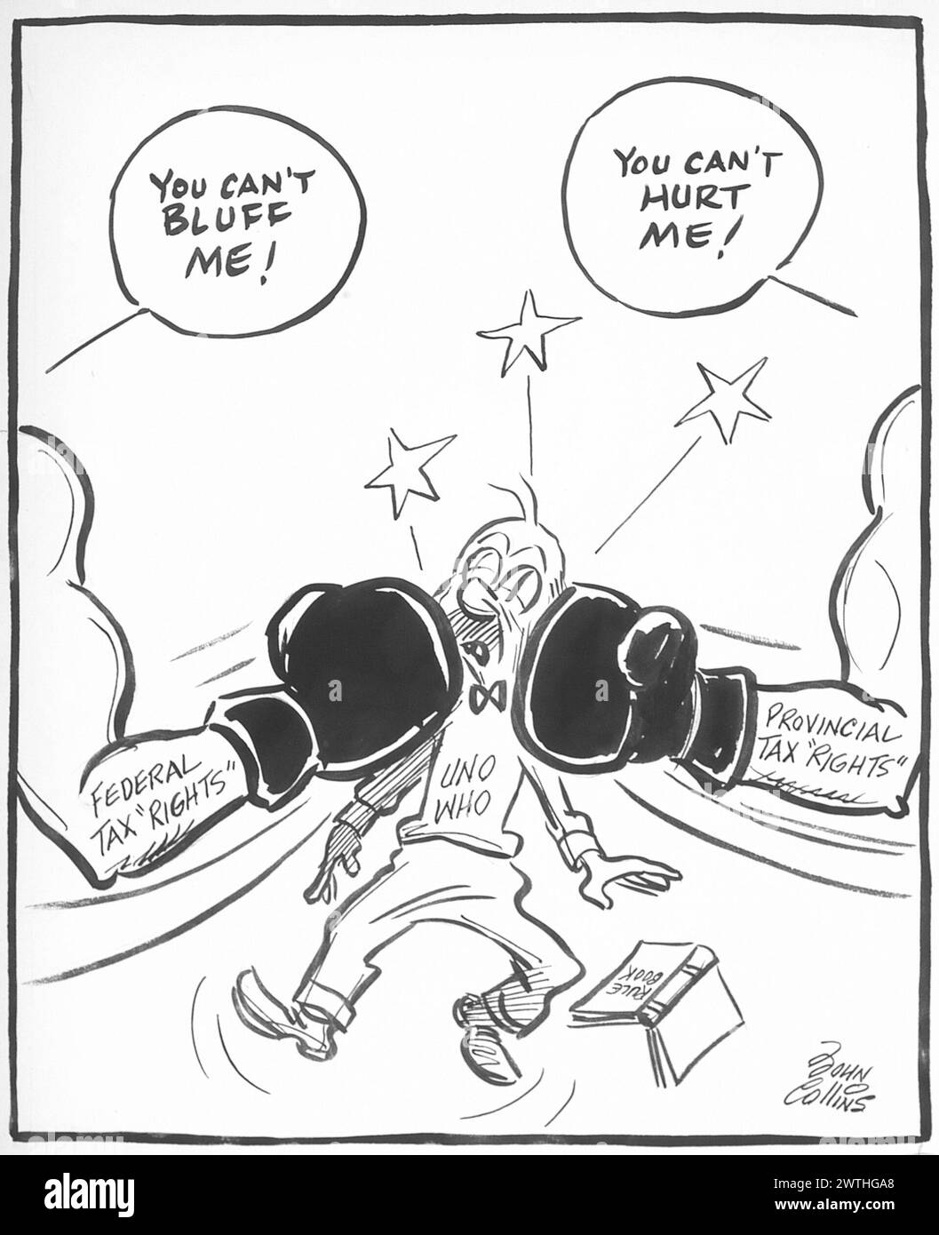 Dessin animé - L'homme au milieu. John Collins (1917-2007) Banque D'Images