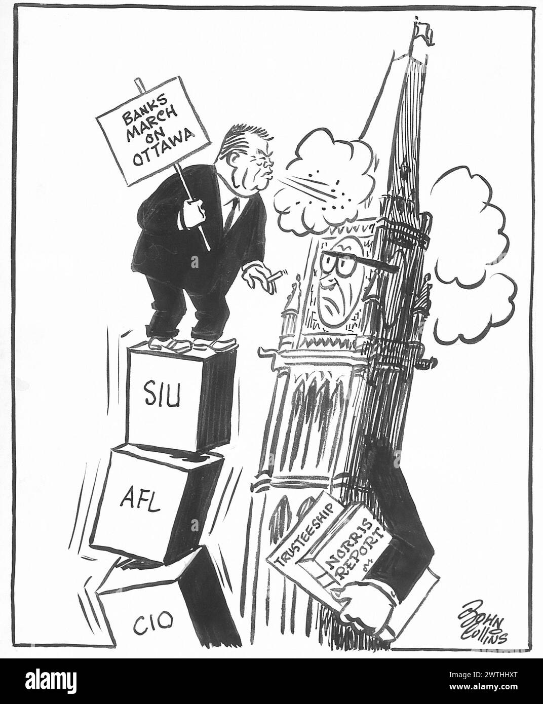 Dessin animé - face à face. John Collins (1917-2007) Banque D'Images