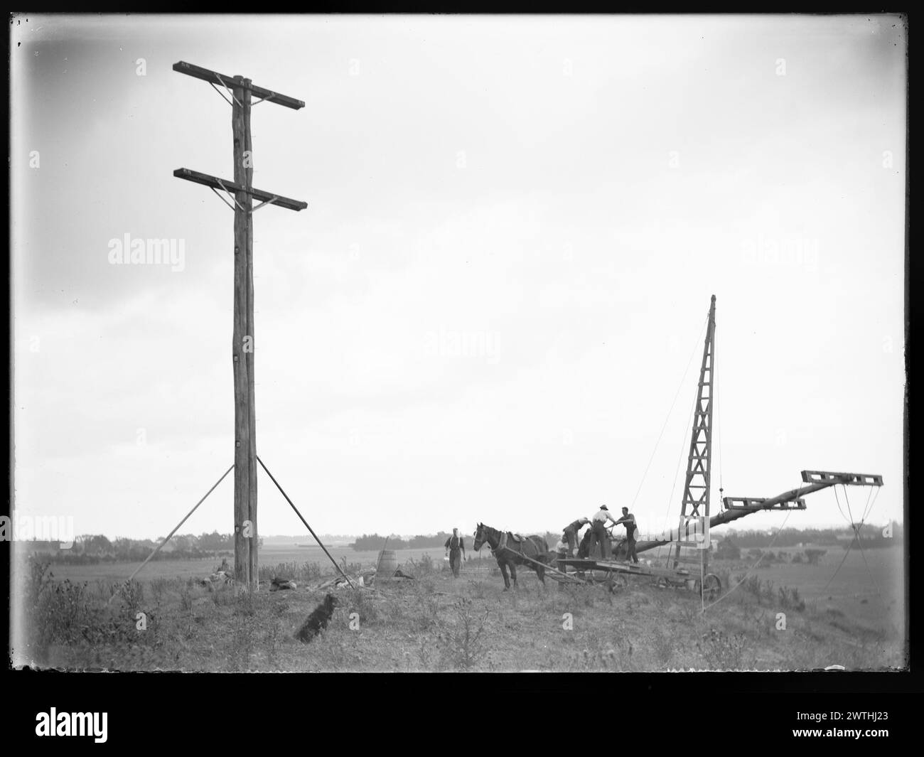 Soulèvement de négatifs noir et blanc pour poteaux téléphoniques, négatifs pour plaques sèches en gélatine Banque D'Images