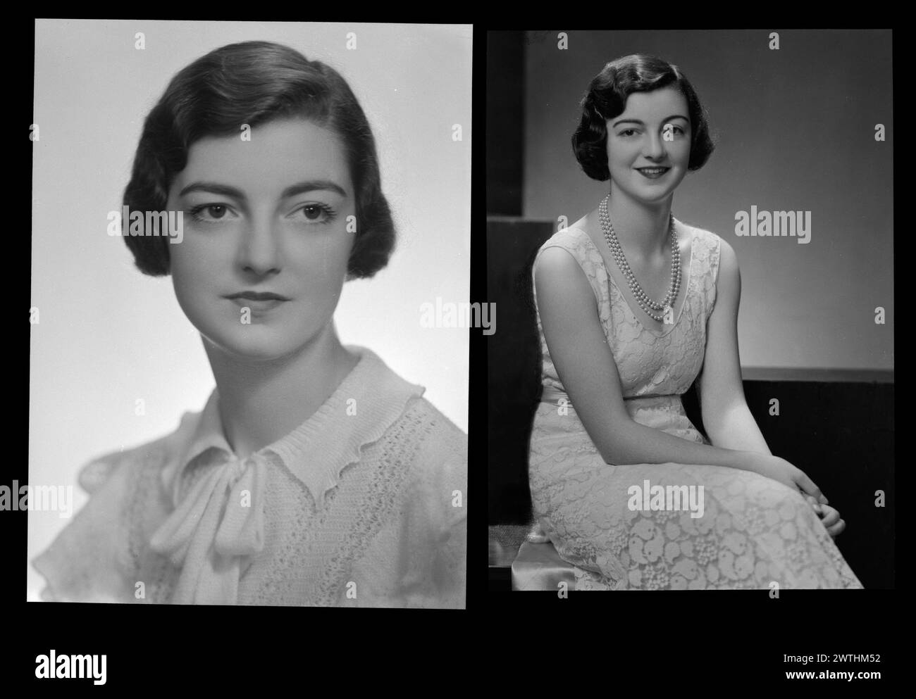 Femme ; négatifs argentés en gélatine « Miss Paddy Hope Gibbons » inscrits, négatifs en noir et blanc, portraits de studio Banque D'Images