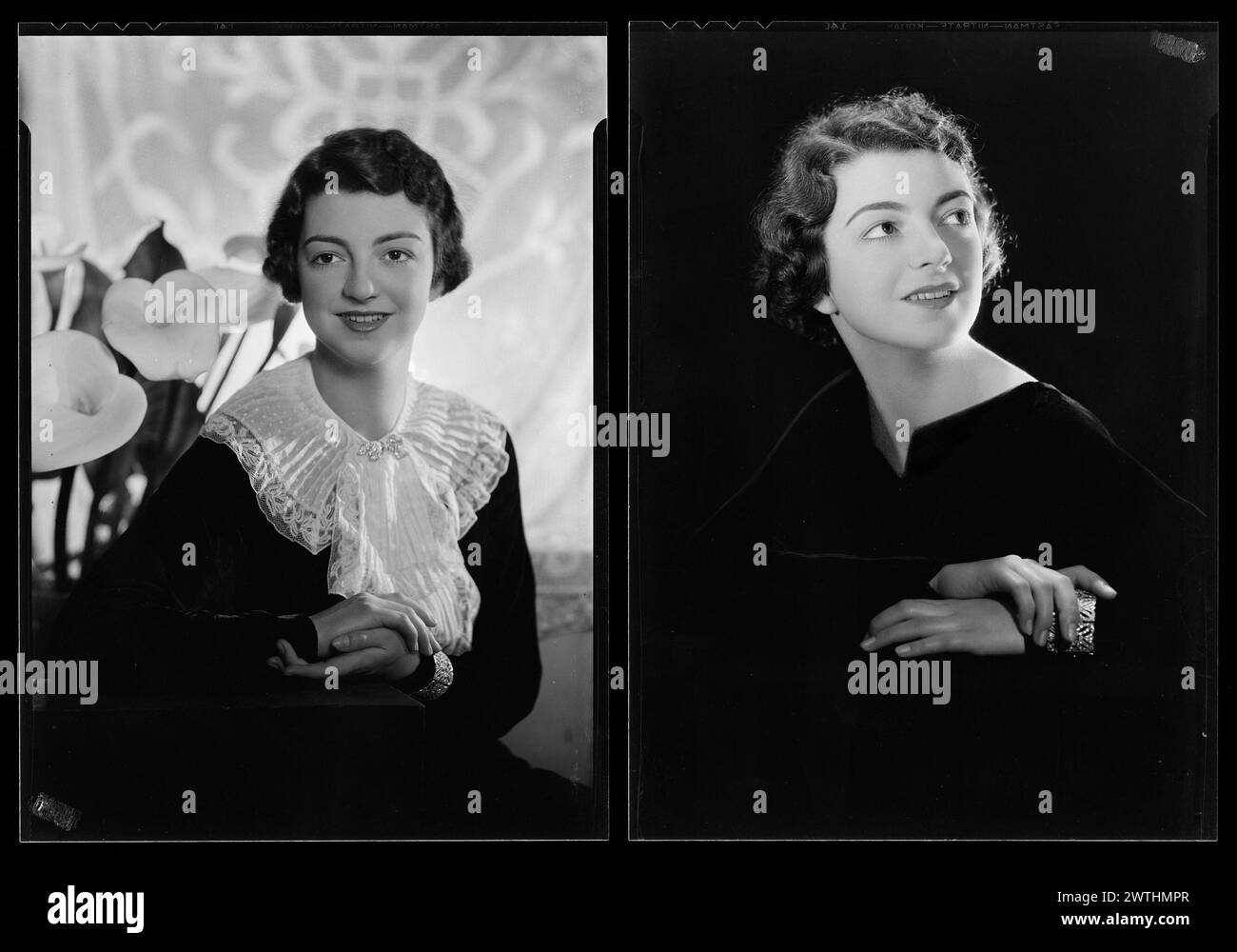 Femme ; négatifs nitrate inscrits 'Miss Paddy Hope Gibbons', négatifs argent gélatineux, négatifs noir et blanc, portraits de studio Banque D'Images