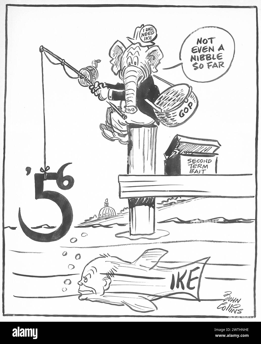 Dessin animé - pêche le long du Potomac. John Collins (1917-2007) Banque D'Images