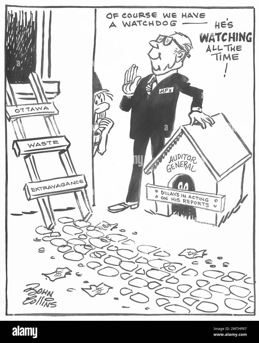 Dessin animé - sur la scène du crime. John Collins (1917-2007) Banque D'Images