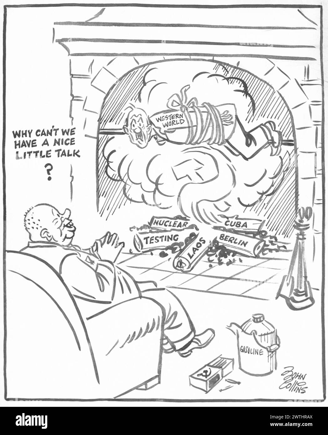 Dessin animé - Khrouchtchev a adopté le Fireside Chat-News Item. John Collins (1917-2007) Banque D'Images